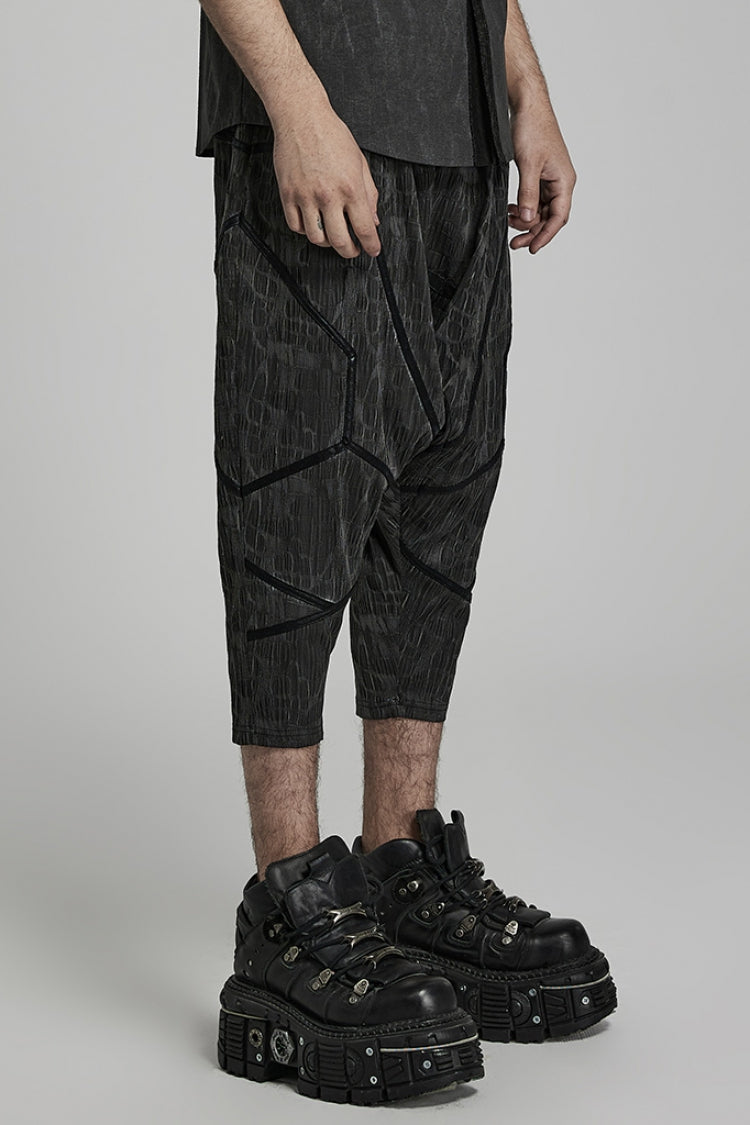 Black Stripes Print Baggy Men's Punk Pants