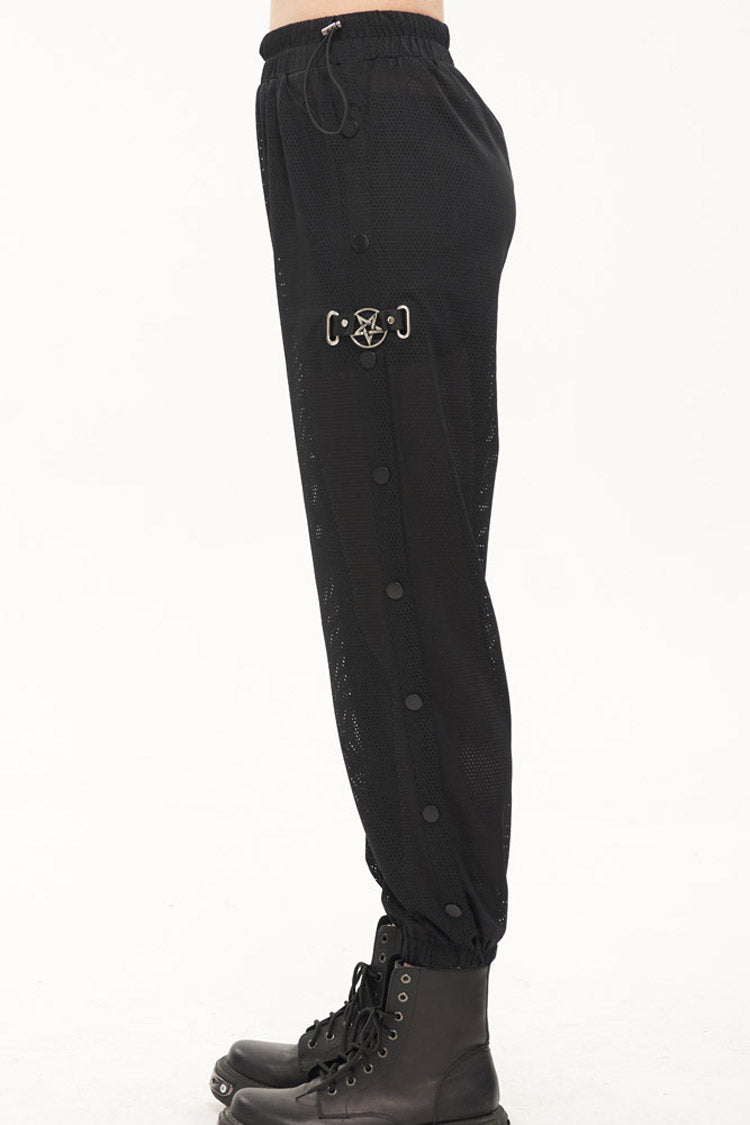 Black Punk Sports Style Metal Five-Star Decoration Trouser Leg Button Detachable Women's Long Pants