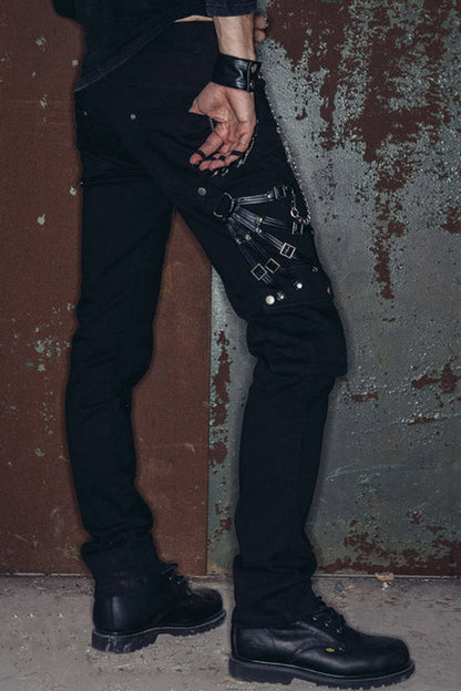 Black Punk Rock Zipper With Chains Mens Pants