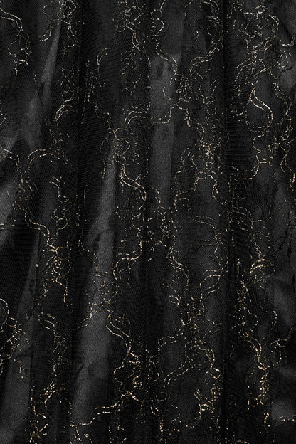 Black/Gold Boat Neck Off Shoulder Print Hollow Stitching Mesh Women's Gothic Dress