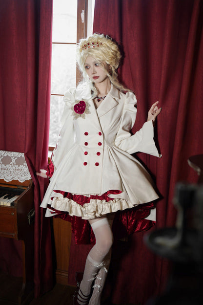 White Double-breasted Short Front and Long Back Irregular Gothic Lolita Coat