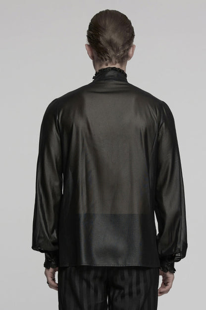 Black Stand Collar Long Sleeves Ruffle Embroidery Men's Gothic Blouse