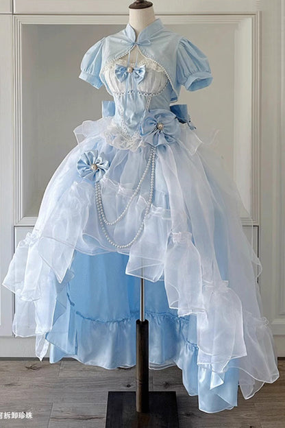 Blue Sleeveless Ruffle Hanayome Bowknot Lace Sweet Plus Size Lolita Jsk Dress 2 Versions