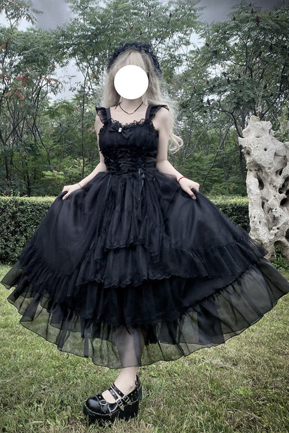 Black [Moonlight Sonata] Ruffle Cardigan Bowknot Lace Gothic Vintage Lolita Jsk Dress
