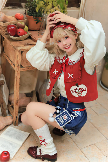 Multi-Color [Witch Gina] Long Sleeves Print Bowknot Ouji Sweet Lolita Vest Shorts Set