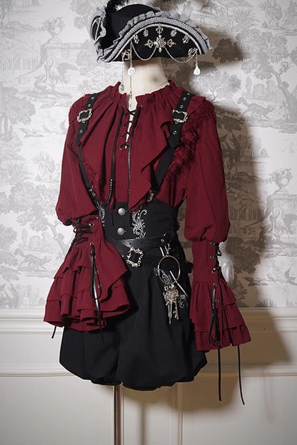 Pirate Series Navigation Treasure Hunting Guide High Waisted Embroidery Ouji Handsome Lolita Shorts 2 Colors