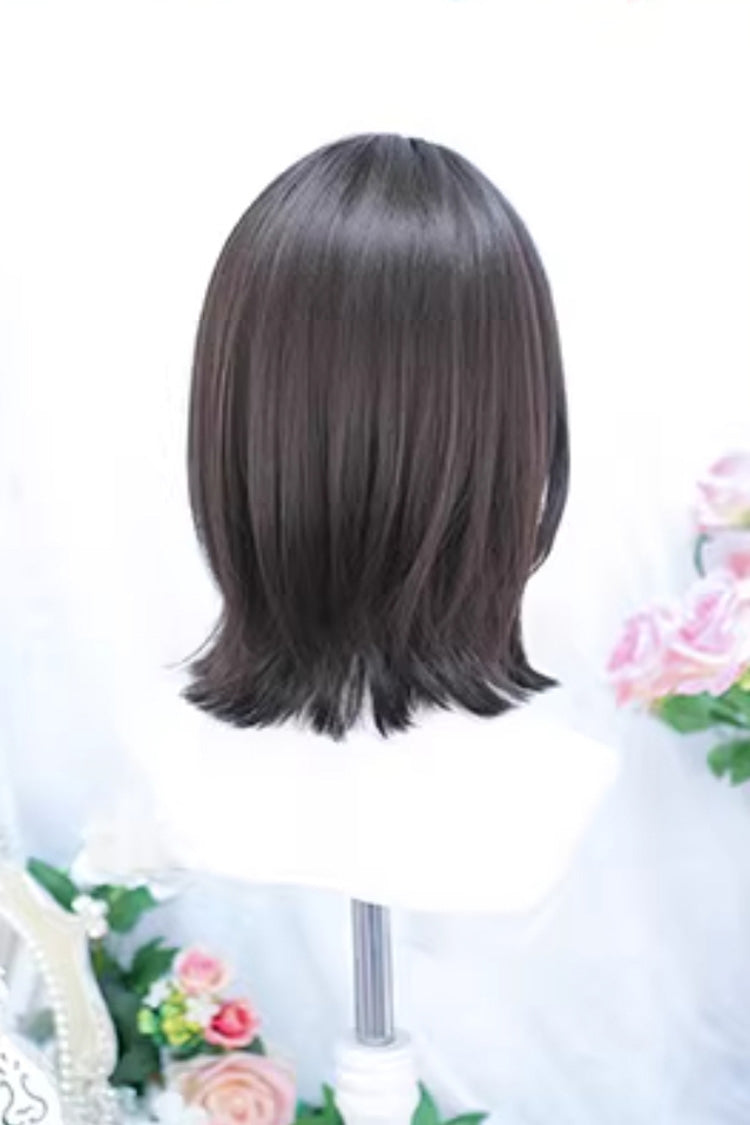 Black Tea Brown Shoulder Length Sweet Lolita Wig with Curtain Bangs