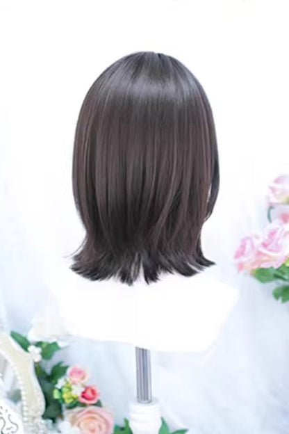 Black Tea Brown Shoulder Length Sweet Lolita Wig with Curtain Bangs