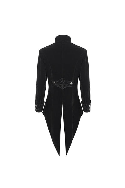 Black Stand Collar Lace Splice Swallow Tailed Men's Gothic Coat