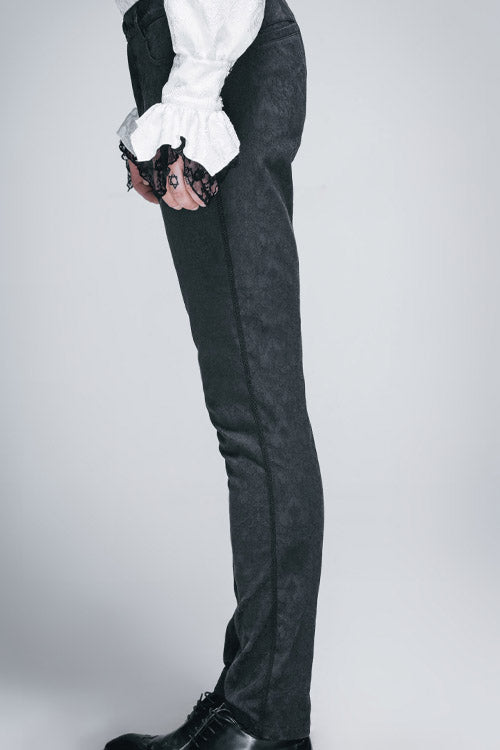 Black Side Braided Strap Gothic Jacquard Trousers