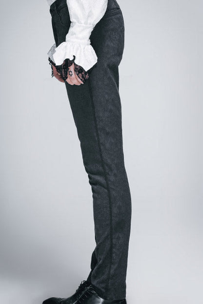 Black Side Braided Strap Gothic Jacquard Trousers