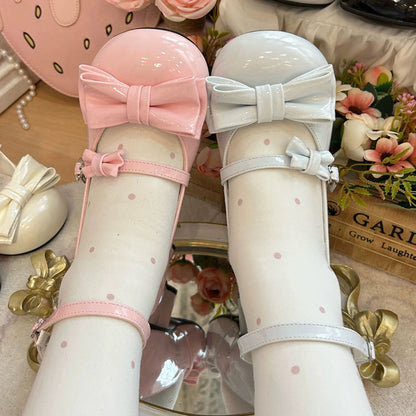Round Toe Bow Mid Heel Lolita Mary Jane Shoes with Cat Paw Heels 7 Colors