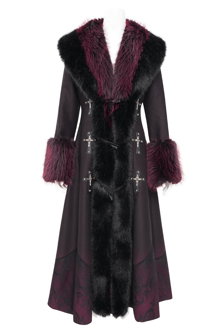 Black/Red Cross Long Sleeves Lace Women's Gothic Long Coat