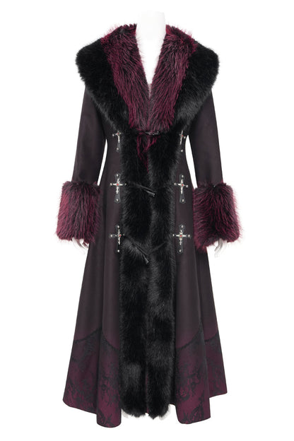 Black/Red Cross Long Sleeves Lace Women's Gothic Long Coat