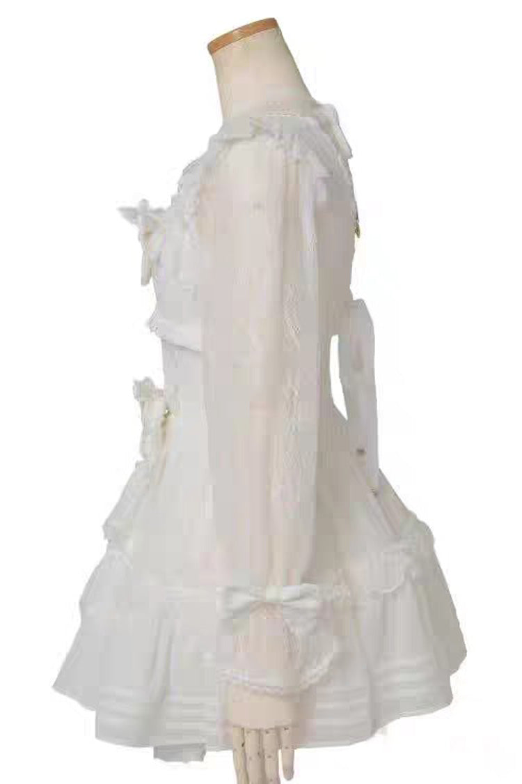 Sweet Square Collar Long Sleeves Lace Ruffle Bowknot Stitching Lace-Up Japanese Plus Size Lolita Dress 3 Colors