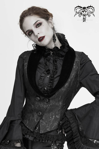 Black Velvet 3D Jacquard Low Collar Women's Gothic Waistcoat