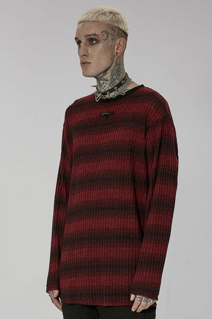 Round Collar Long Sleeves Striped Print Men's Steampunk Sweater 2 Colors