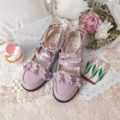 Sweet Ruffle Bowknot Japanese Lolita Shoes 15 Colors
