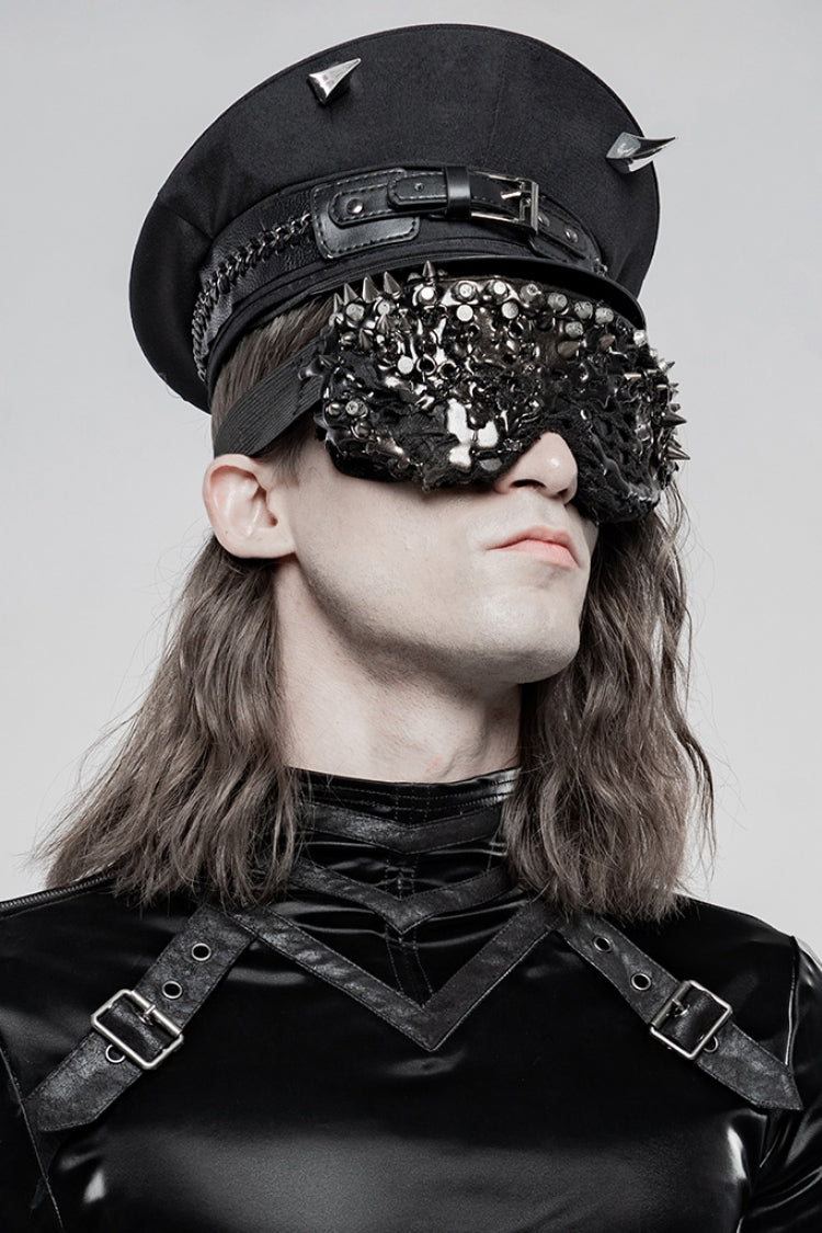 Black Rivets Leather Buckle Men's Steampunk Military Hat