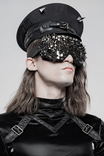 Black Rivets Leather Buckle Men's Steampunk Military Hat