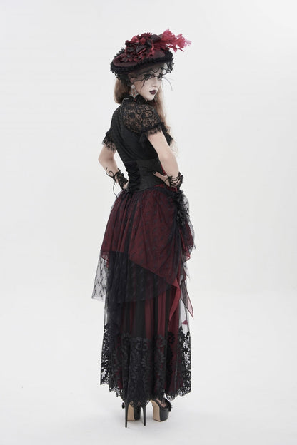 Black/Red Embroidered Lace Women's Gothic Underbust Corset Embroidered Rose Cross Underbust Corset
