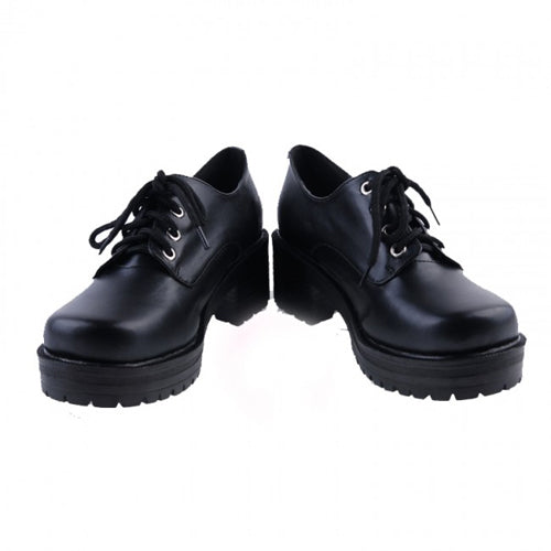 Black Synthetic Leather Round Toe Military Style Platform Lolita Shoes
