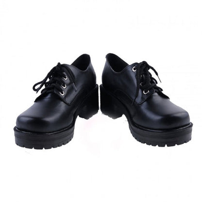 Black Synthetic Leather Round Toe Military Style Platform Lolita Shoes