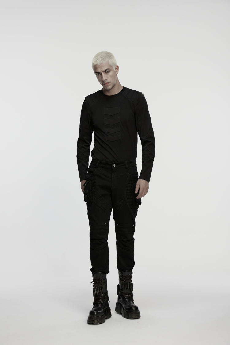 Black Studded Pleated Men's Punk Pants