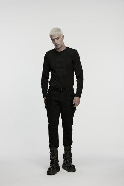 Black Studded Pleated Men's Punk Pants