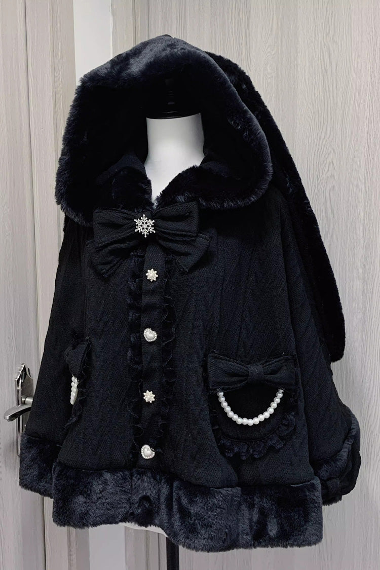 Rabbit Ears Hooded Single Breasted Bowknot Sweet Lolita Cloak Coat 2 Colors