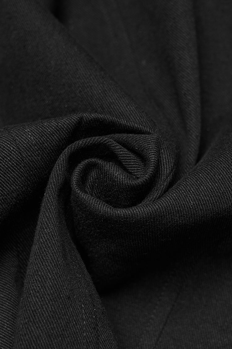 Black Stand Collar Long Sleeves Zipper Pleated Men's Punk Jacket