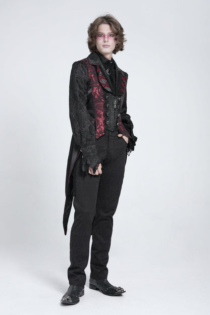 Black/Red Sleeveless Lace-Up Zipper Men's Gothic Swallow-tailed Vest