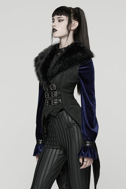 Black Sleeveless Jacquard Buckled Swallow-tailed Women's Gothic Vest