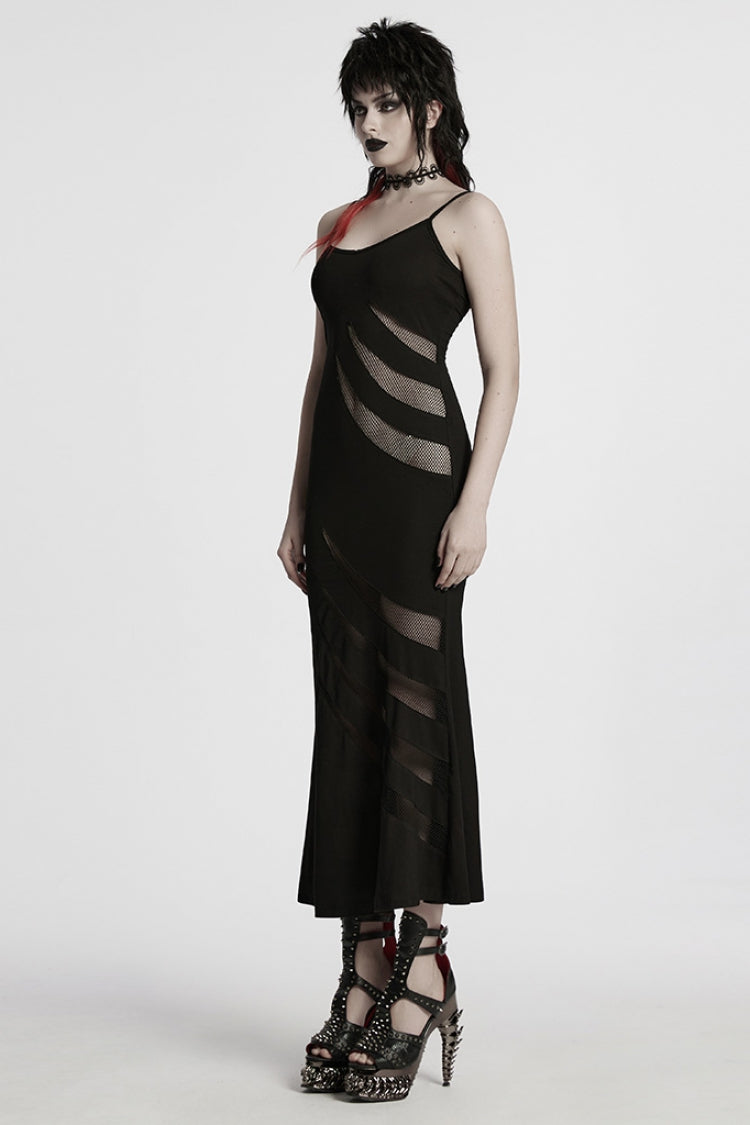 Black Sleeveless Stitching Mesh Women's Punk Fishtailed Honeymoon Slip Dress