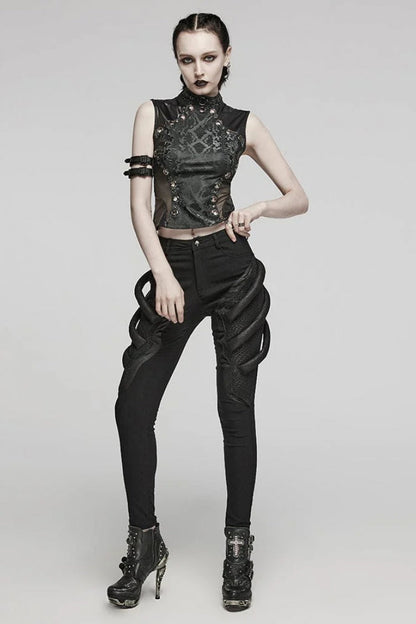 Black Snake Print Metal Ring Decoration Hollow Womens Steampunk Vest