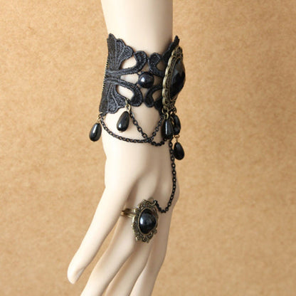 Black Retro Fashion Female Lace Gothic Lolita Ring Bracelet