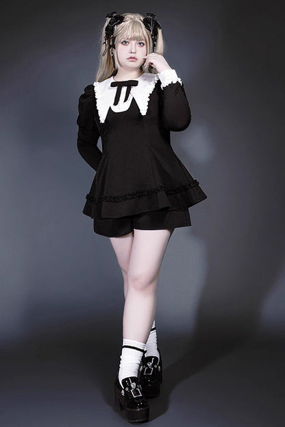 Black/White Long Sleeves Ruffle Bowknot Jirai Kei Japanese Witch Set