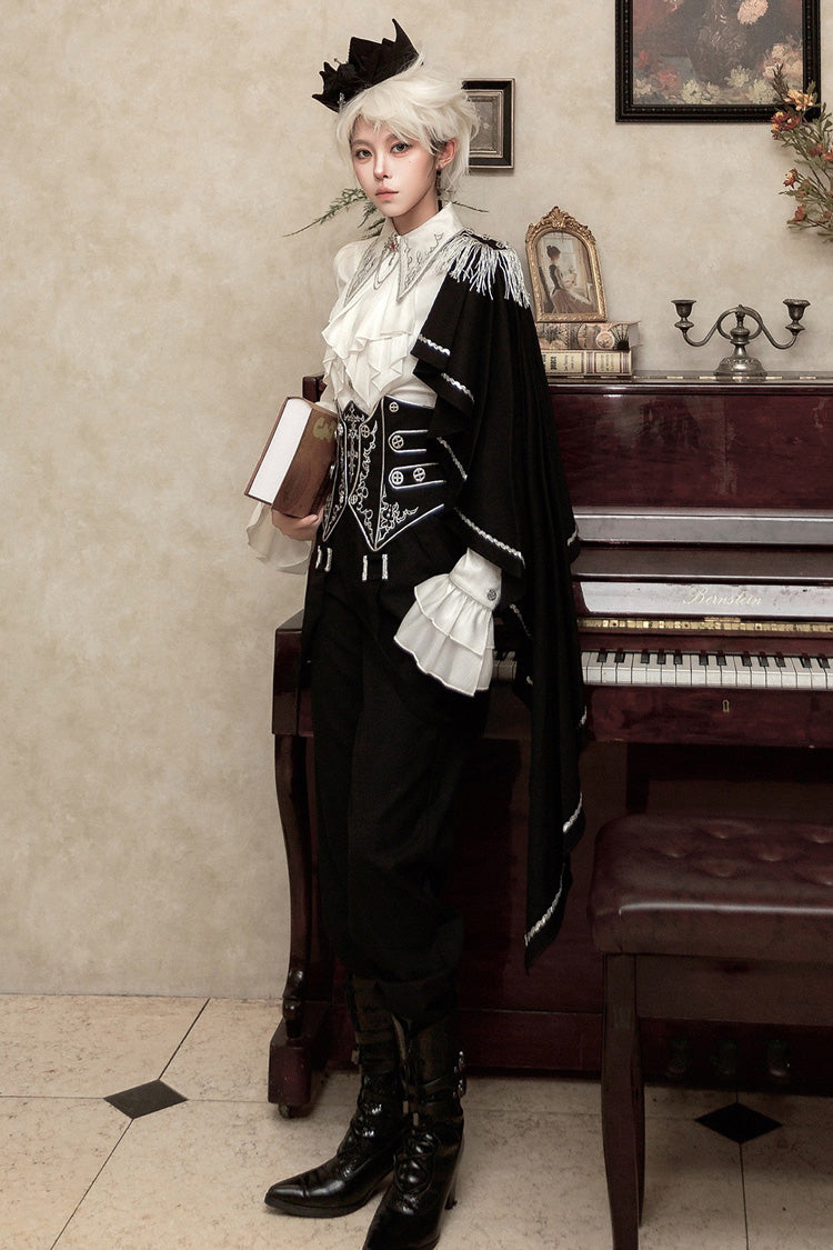Black/White Embroidery Asymmetric Gothic Prince Handsome Ouji Lolita Set