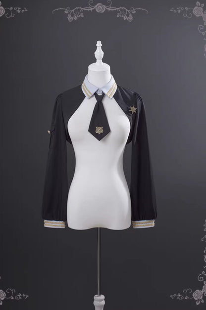 Blue [Rabbit Police Officer] Ruffled Bow Asymmetric College Style Handsome Lolita Jsk Dress
