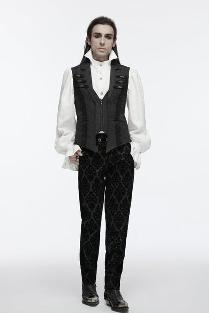 Black Sleeveless Jacquard Buckle Zip Men's Gothic Waistcoat