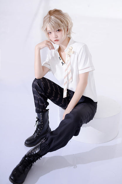 White Retro Court Loose All Match Ouji Lolita Short Sleeves