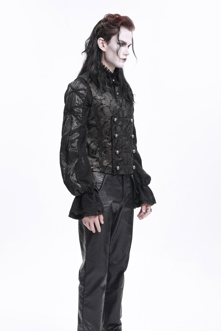 Gloden Sleeveless Floral Print Buckle-up Men's Gothic Vest