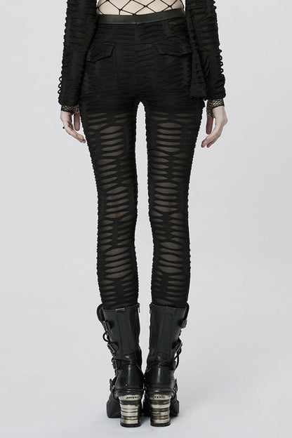 Slim Ripped Tie-dyed Metal Loop Women's Steampunk Leggings 2 Colors