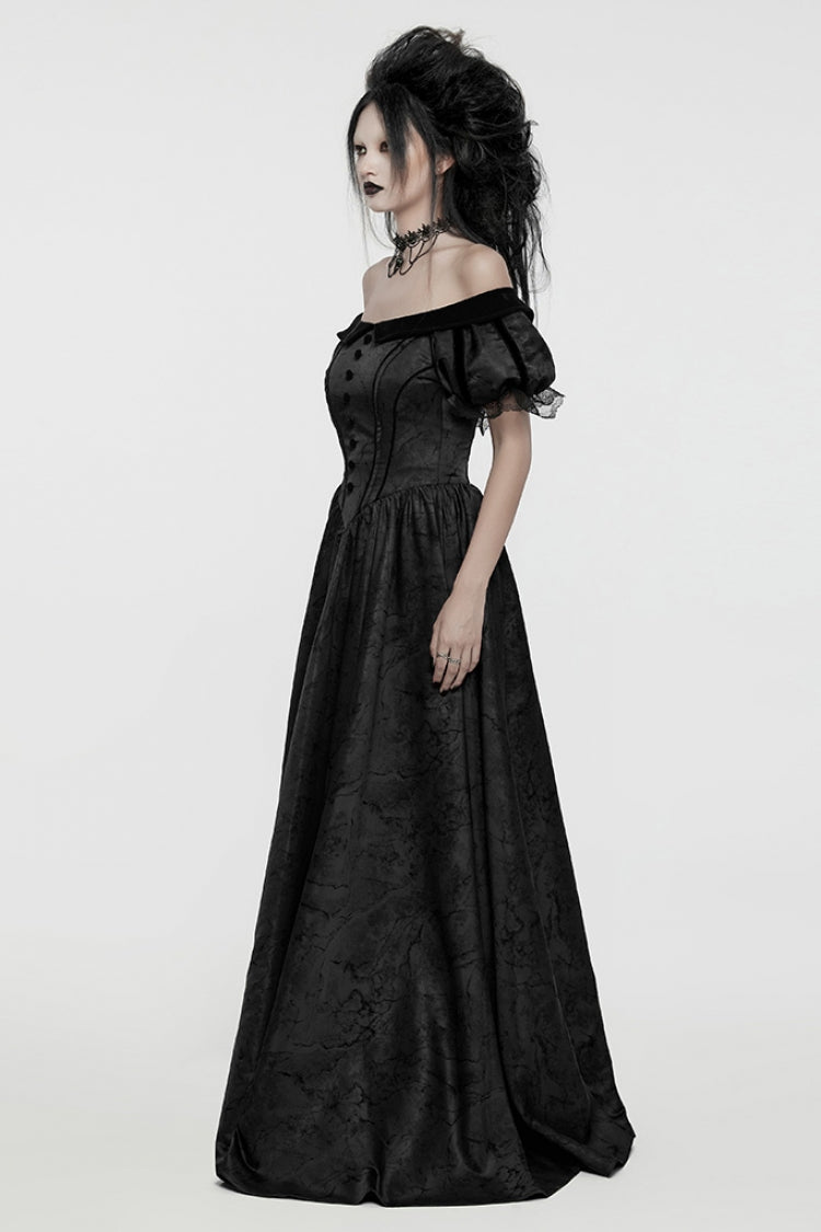Black Short Puff Sleeves Lace-Up Women's Gothic Dress