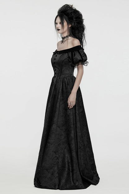 Black Short Puff Sleeves Lace-Up Women's Gothic Dress