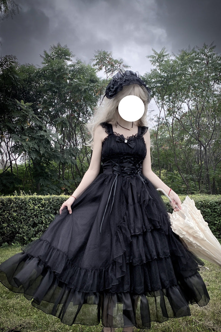 Black [Moonlight Sonata] Ruffle Cardigan Bowknot Lace Gothic Vintage Lolita Jsk Dress