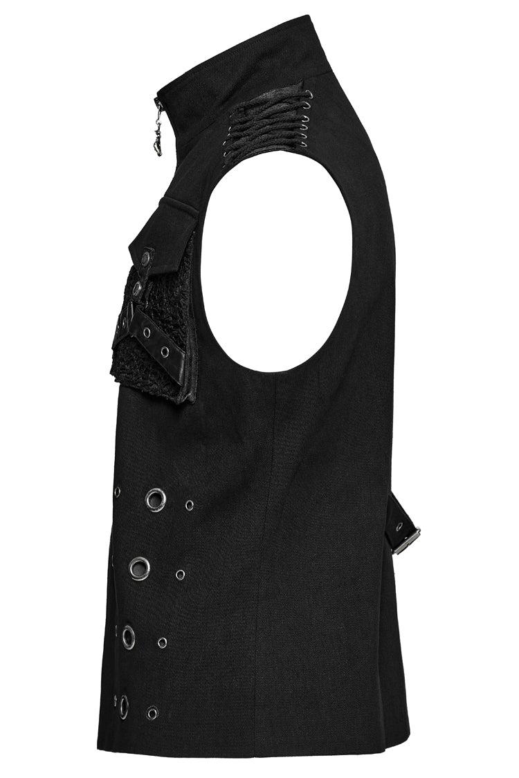 Black Stand Collar Stitching Slim Men's Punk Vest