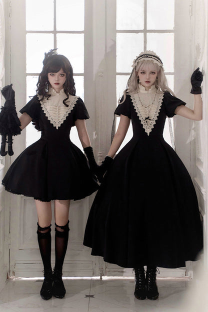 Black [Letters and Poems·Nocturne] Nun Long Sleeves Ruffle Gothic Lolita Long Dress