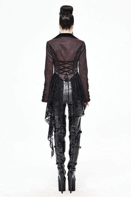 Red And Black Wavy Stripes Detachable Hem Short Womens Gothic Jacket