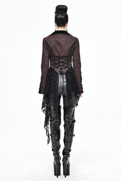 Red And Black Wavy Stripes Detachable Hem Short Womens Gothic Jacket